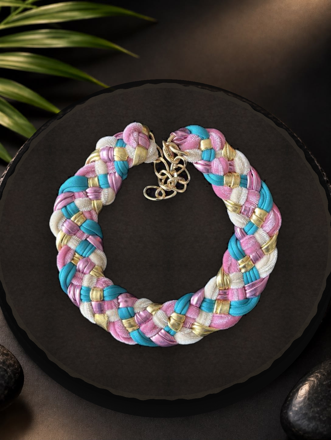 Pink & Turquoise, choker artesanal rosa, turquesa y blanco